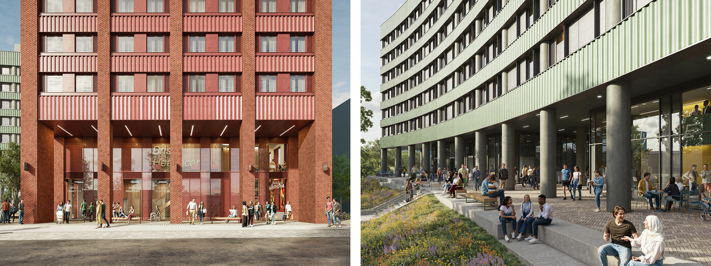 a collage of an artist's impression of the complete Avon Mills complex