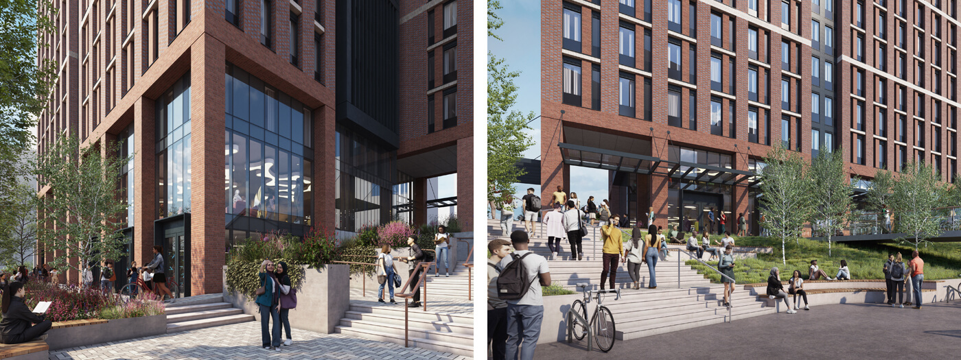 a collage of an artist's impression of the complete Temple Reach complex